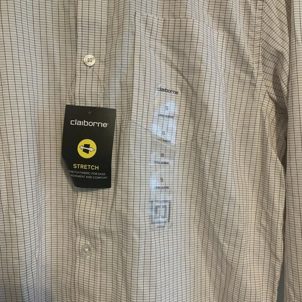 Claiborne Long Sleeve Stretch Button Down Dress Shirt Plaid Size Small New - Picture 3 of 5